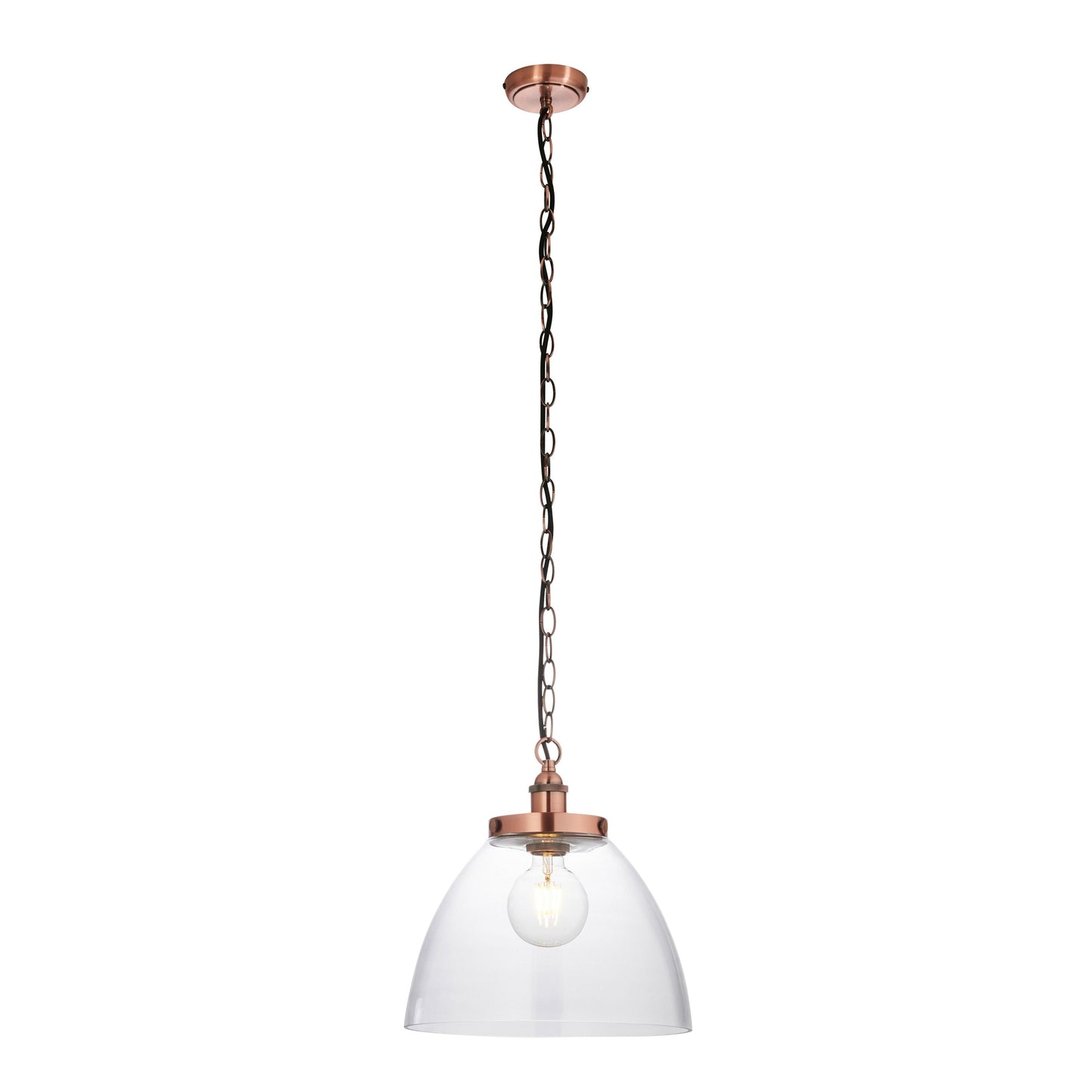 Hansen Aged Copper & Clear Glass Single Pendant Ceiling Light
