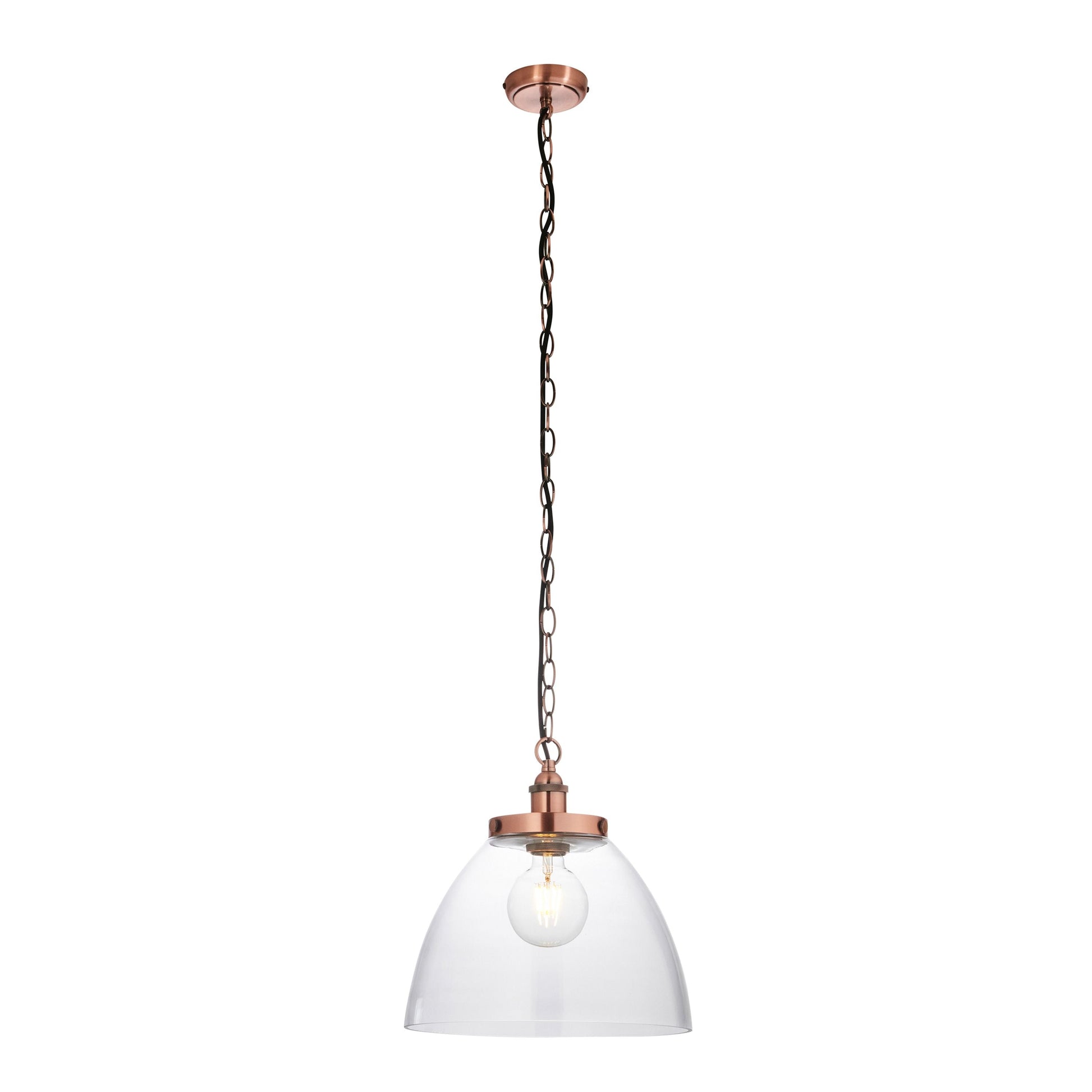 Hansen Aged Copper & Clear Glass Single Pendant Ceiling Light