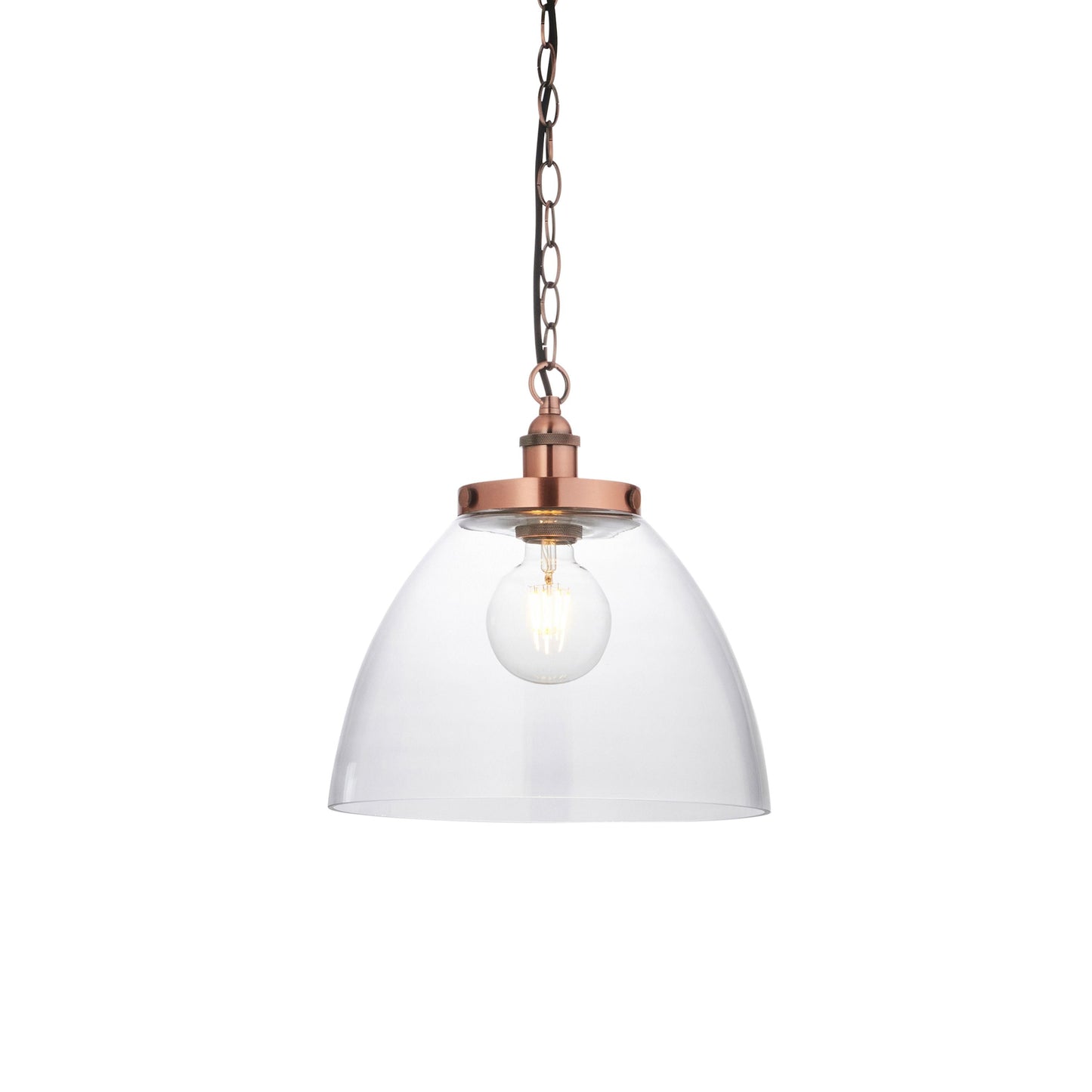 Hansen Aged Copper & Clear Glass Single Pendant Ceiling Light
