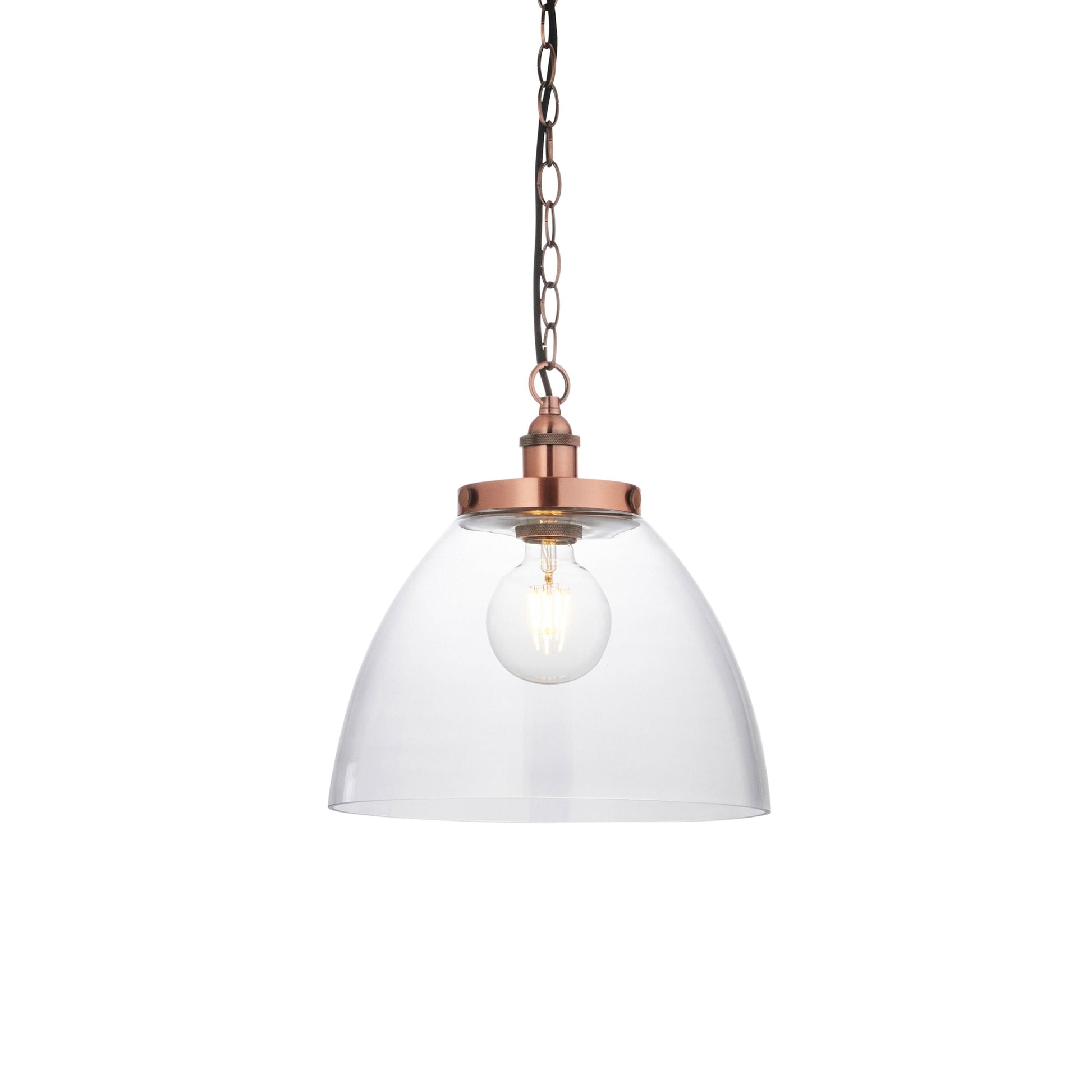 Hansen Aged Copper & Clear Glass Single Pendant Ceiling Light