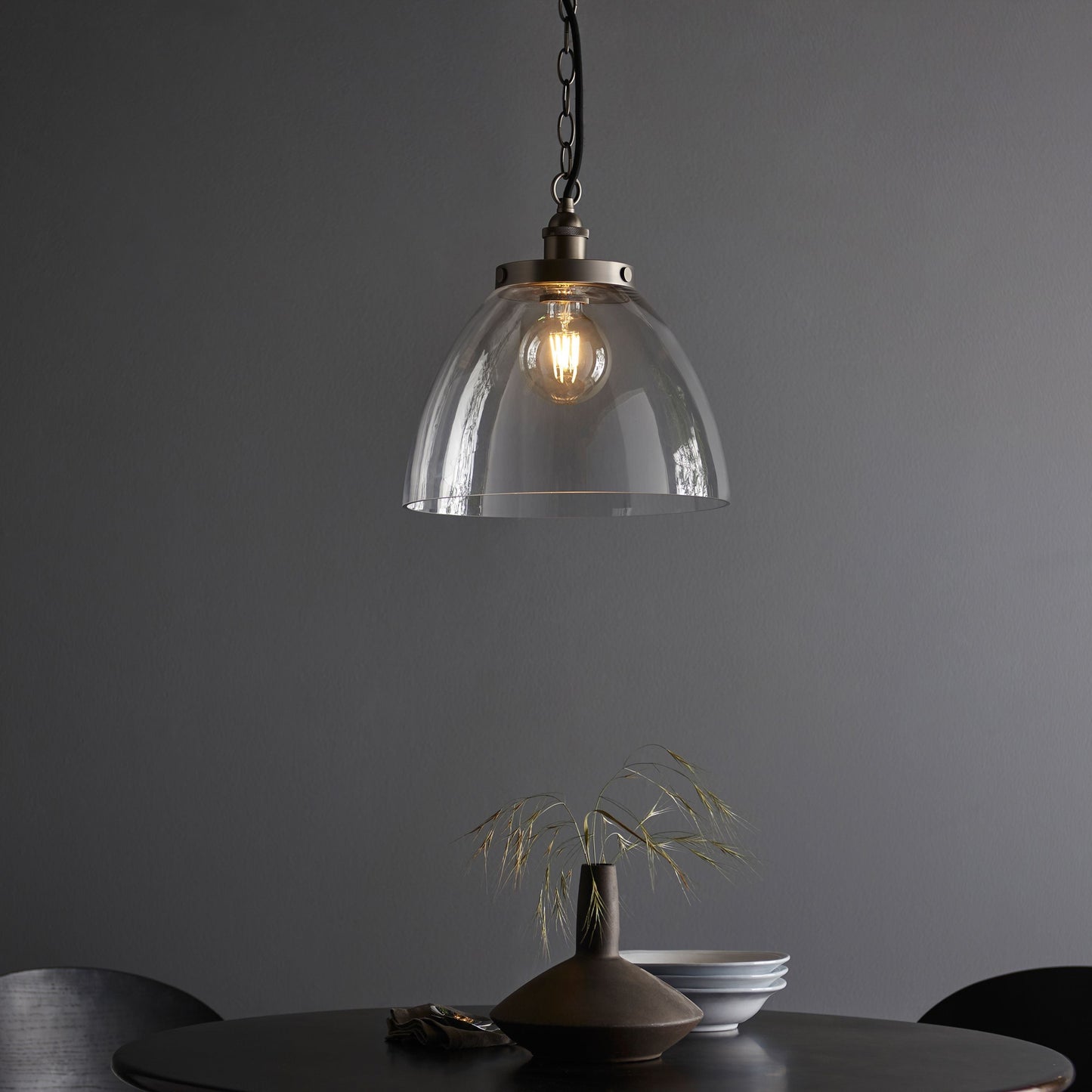 Hansen Silver & Clear Glass Single Pendant Ceiling Light