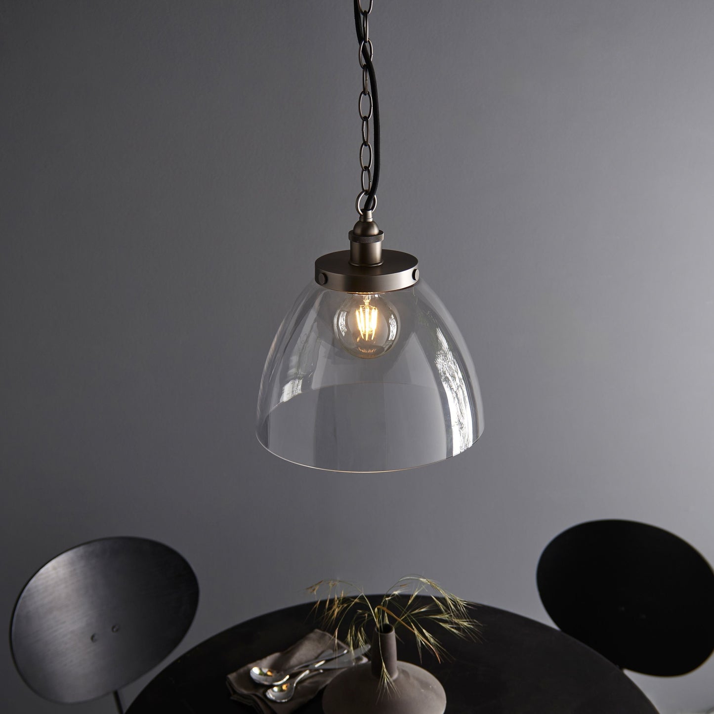 Hansen Silver & Clear Glass Single Pendant Ceiling Light