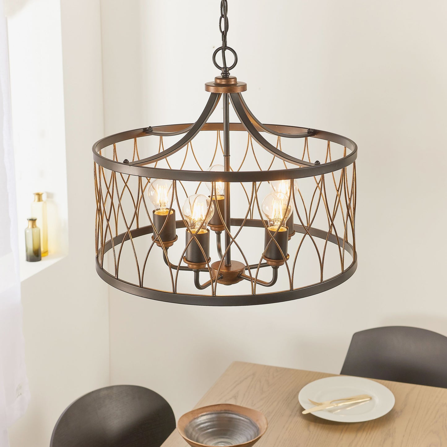 Heston Gothic Black & Bronze Metal Pendant Ceiling Light
