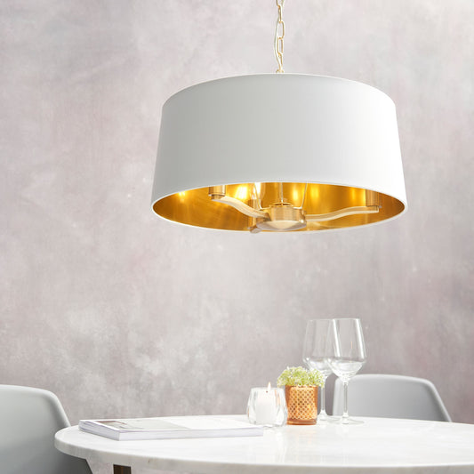 Harvey Gold Pendant Ceiling Light With Vintage White Shade - Small