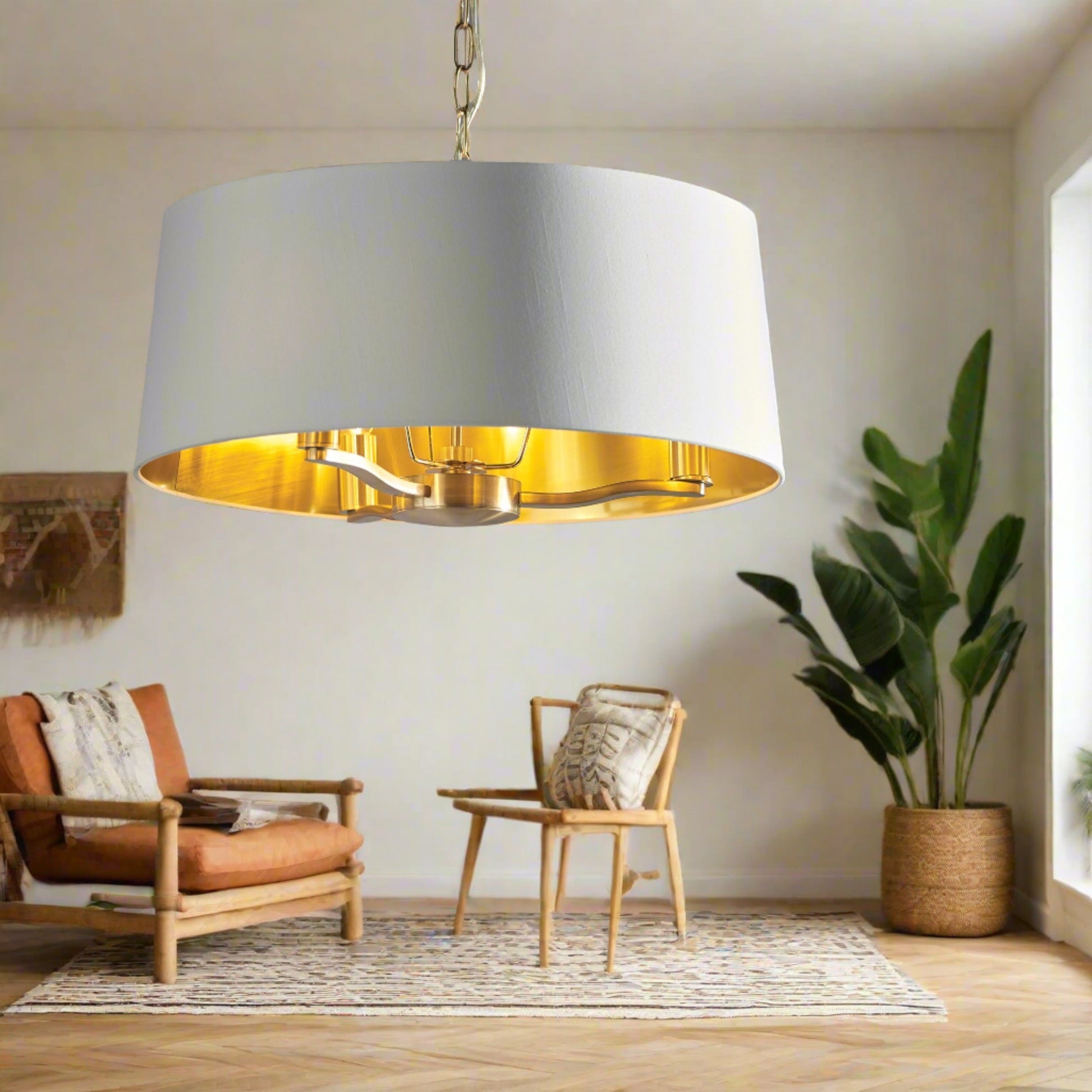 Harvey Gold Pendant Ceiling Light With Vintage White Shade  Small