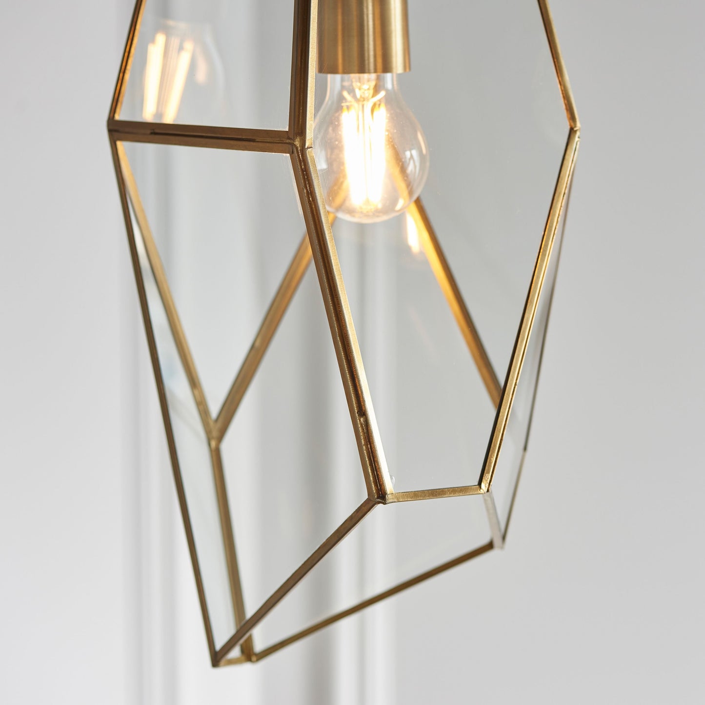 Contemporary Angular Pendant Light with Antique Brass Trim