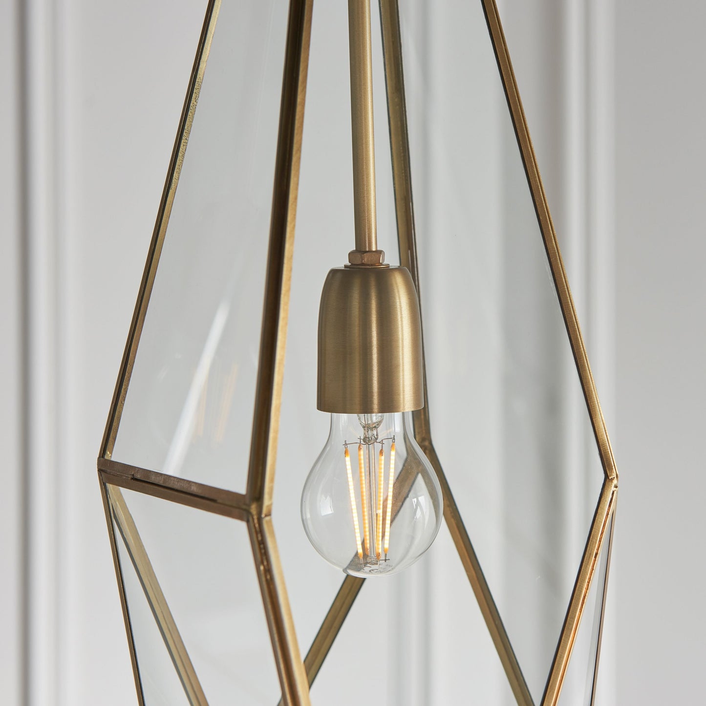 Contemporary Angular Pendant Light with Antique Brass Trim