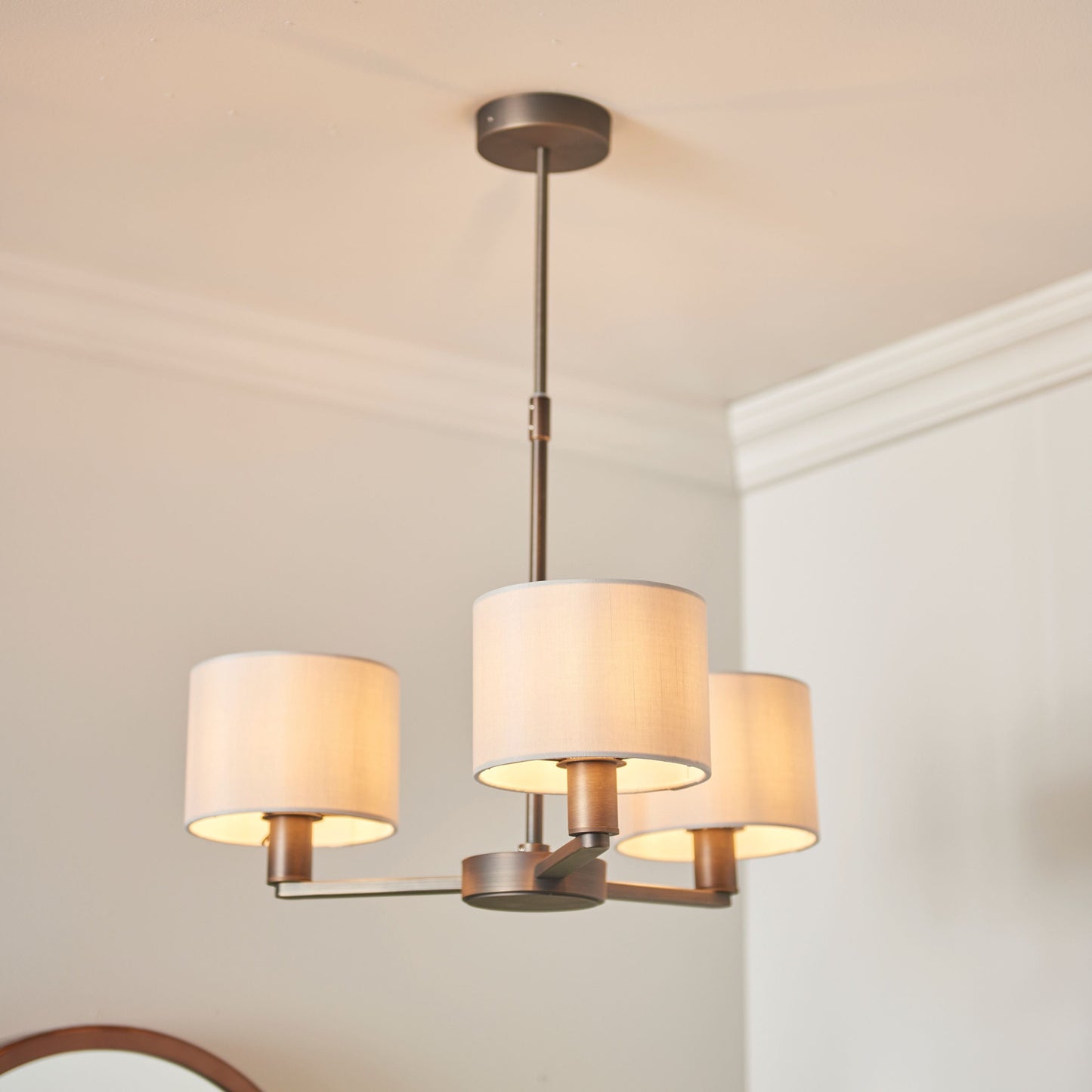 Daley Bronze 3 Pendant Ceiling Light With Off White Shades