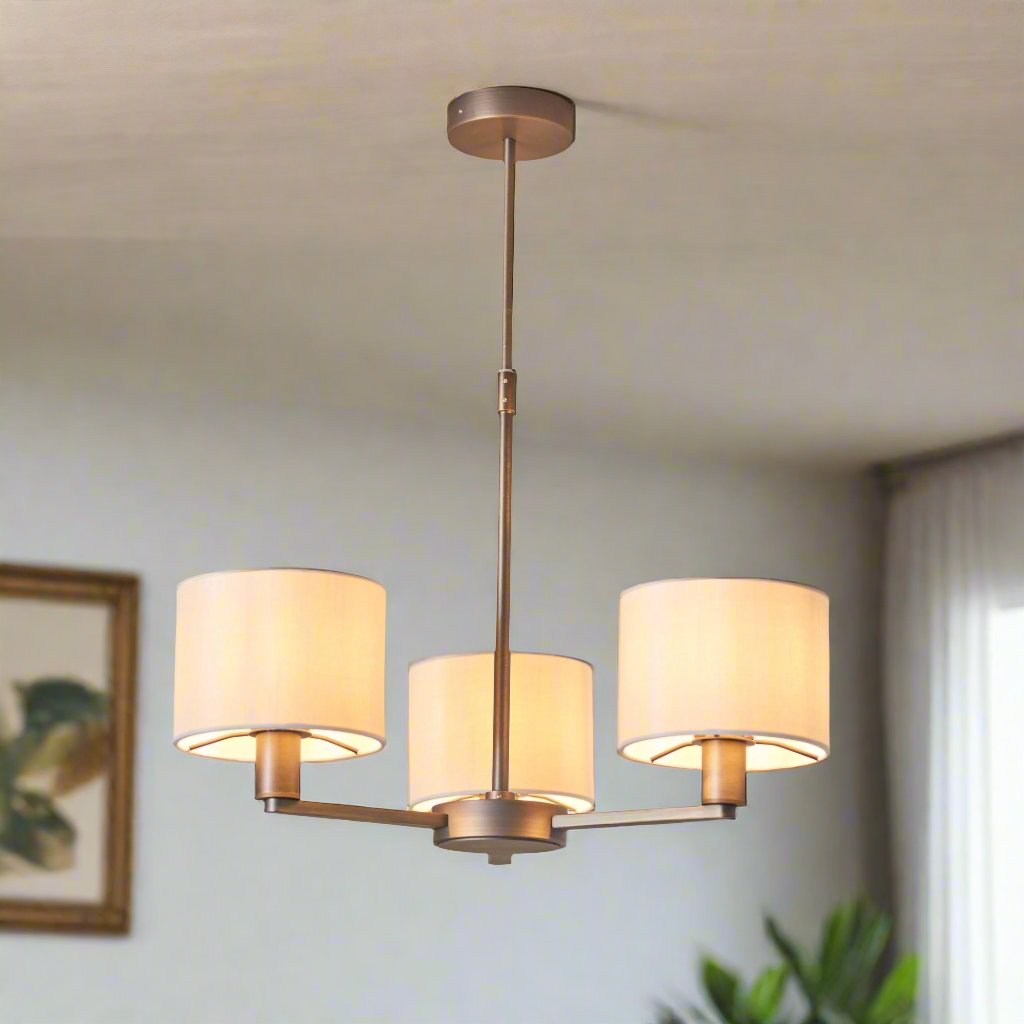 Daley Bronze 3 Pendant Ceiling Light With Off White Shades