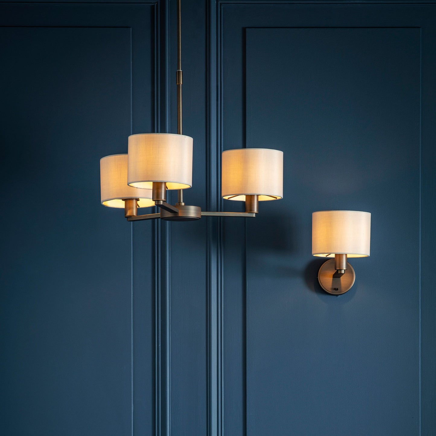 Daley Bronze 3 Pendant Ceiling Light With Off White Shades