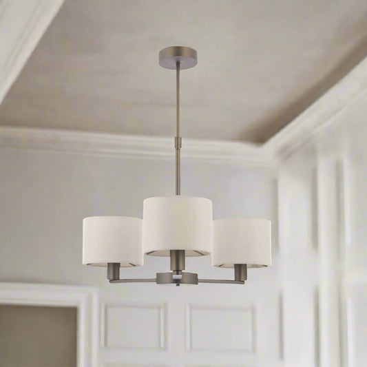 Daley Bronze 3 Pendant Ceiling Light With Off White Shades