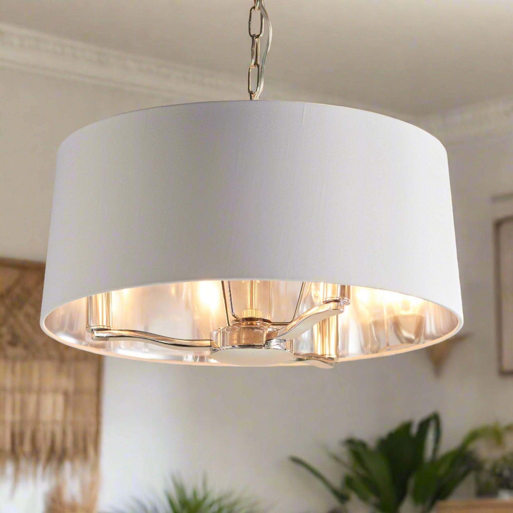 Harvey Chrome Pendant Ceiling Light with Vintage White Shade  Small