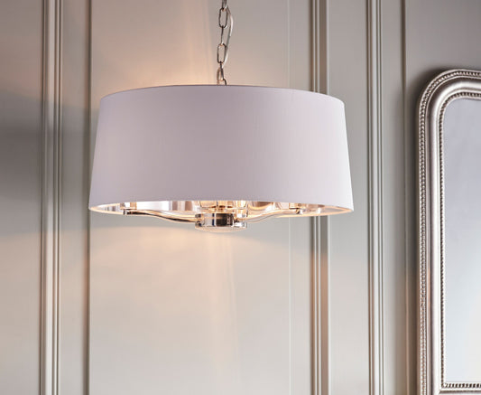 Harvey Pendant Light in Bright nickel / vintage white
