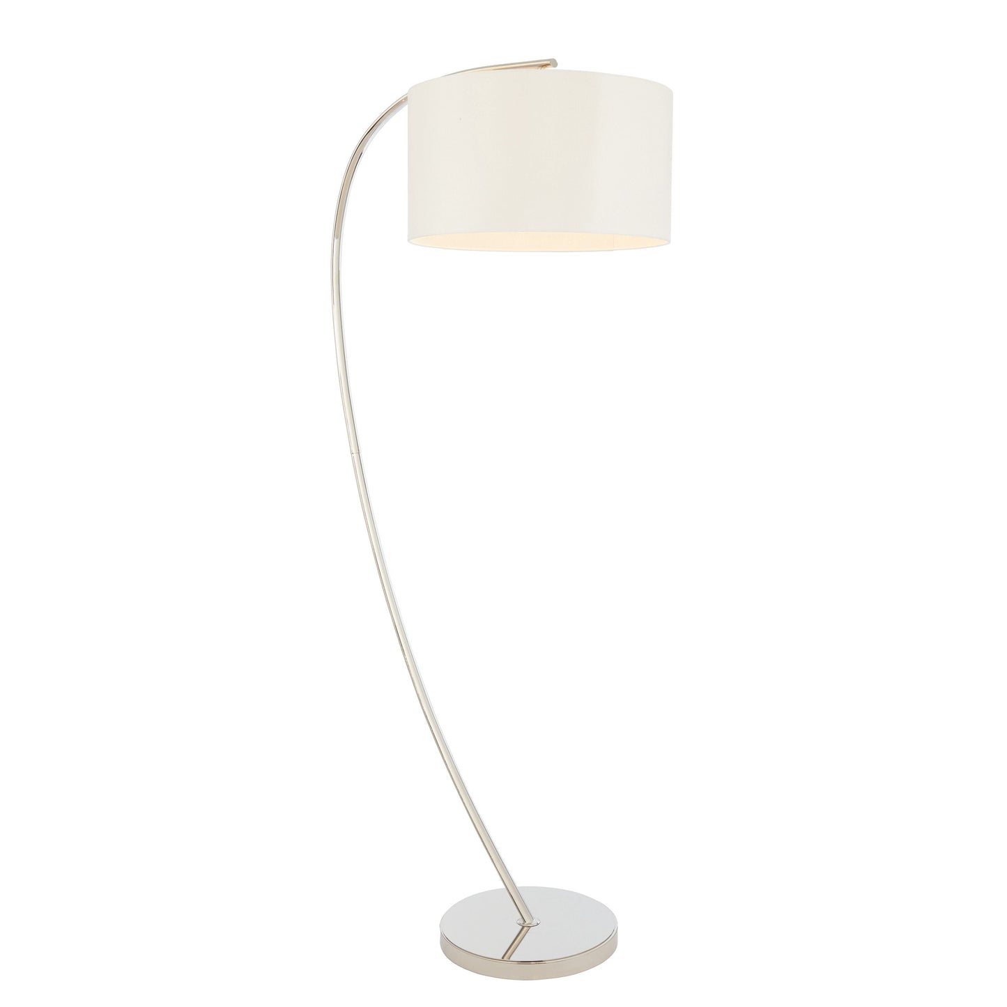 Modern Curved Chrome Metal Floor Lamp with Vintage White Shade