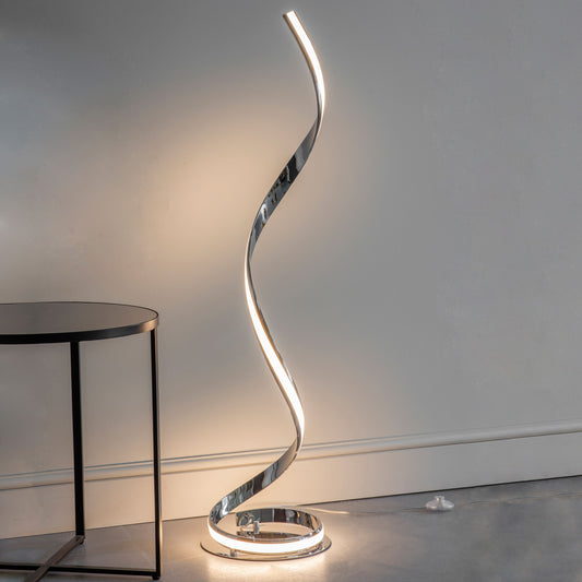 Modern Chrome LED Floor Lamp – Sculptural Design & Warm White Light  