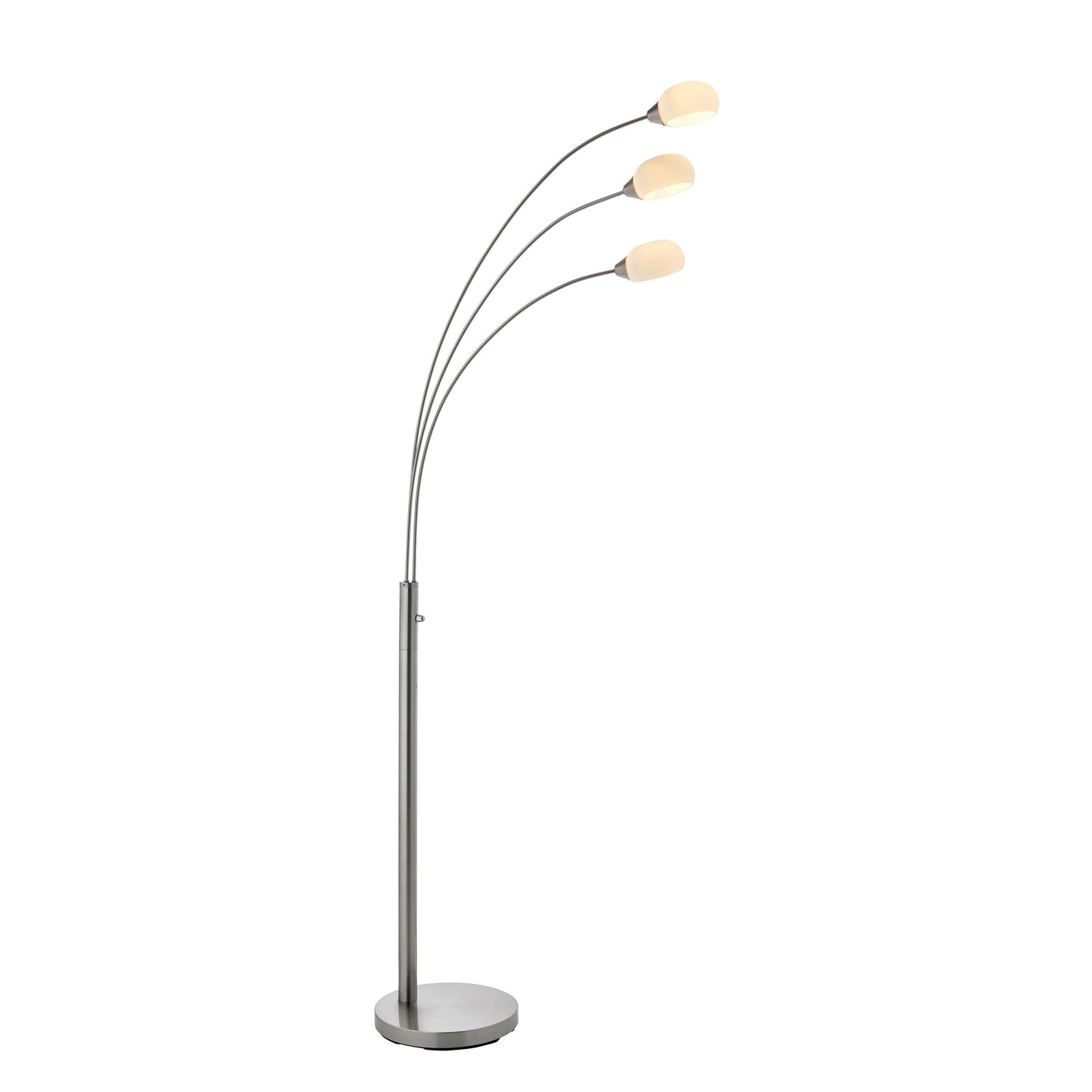 Modern Brushed Nickel Adjustable 3 Arm Floor Lamp with White Glass Shade