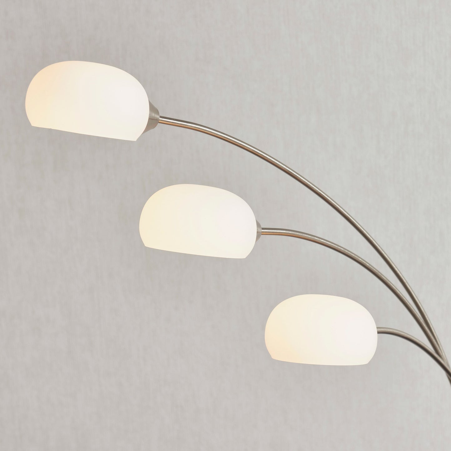 Modern Brushed Nickel Adjustable 3 Arm Floor Lamp with White Glass Shade