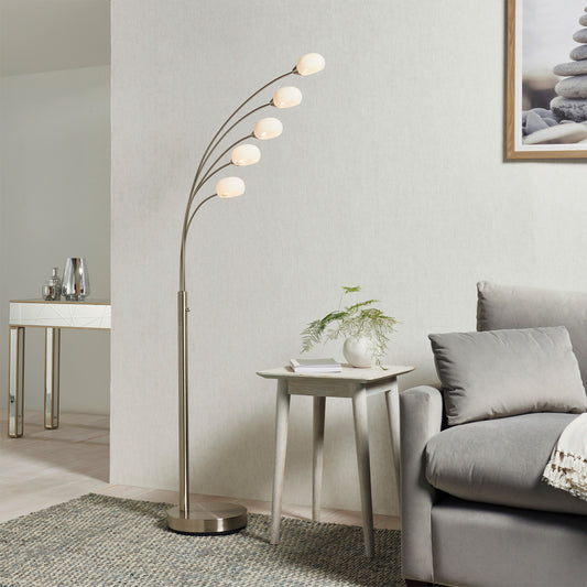 Sleek Satin Nickel Floor Lamp – Adjustable MultiArm LED Design  