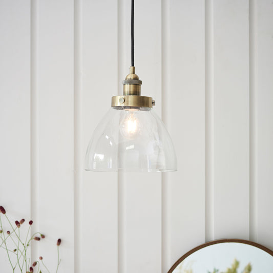 Hansen Antique Brass & Clear Glass Single Pendant Ceiling Light