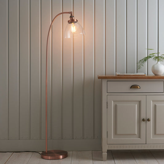 Contemporary Aged Copper Floor Lamp with Clear Glass Shade