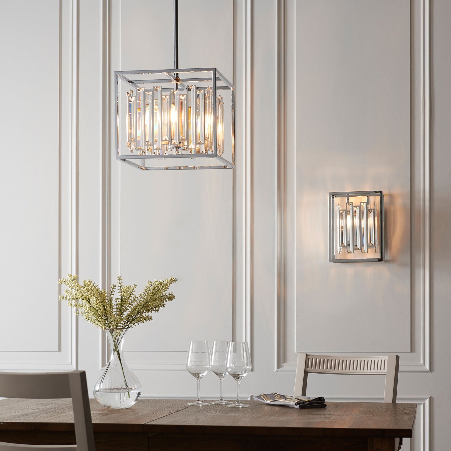 Luxury Acacia Chrome & Glass Pendant Ceiling Light