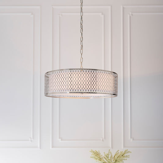 Cordero Ceiling Light Pendant in Satin Nickel & White