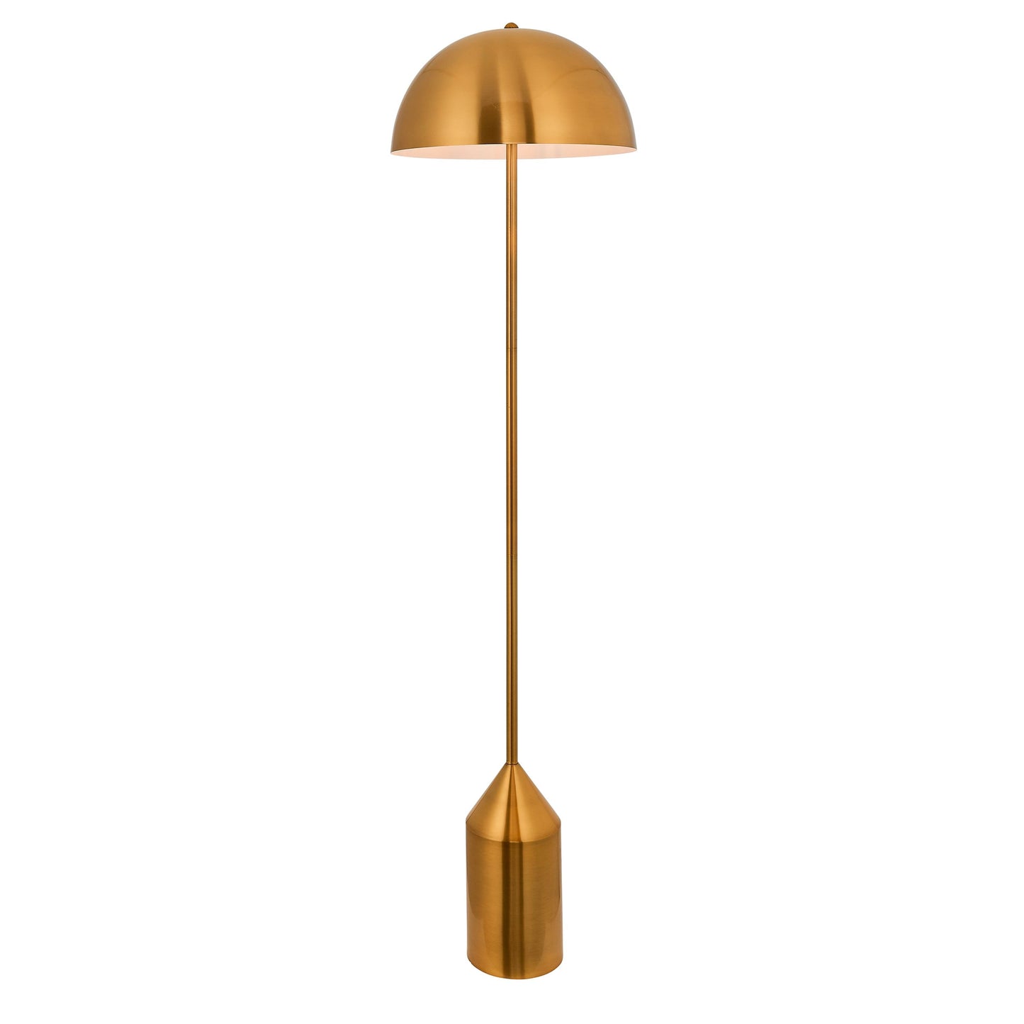 Contemporary Brushed Brass Floor Lamp with Steel Dome Shade
