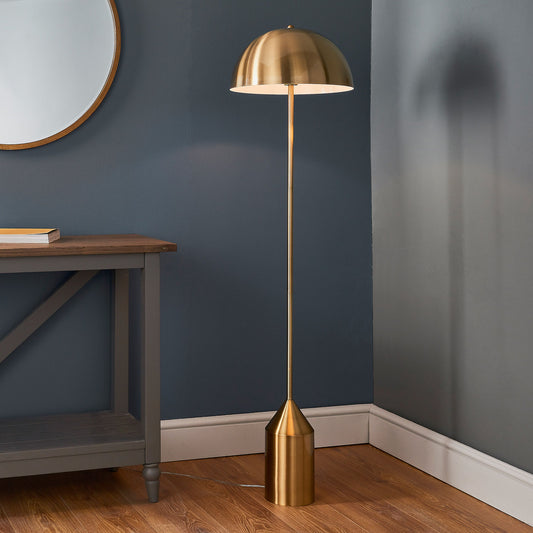 Sophisticated Antique Brass Floor Lamp – Steel Dome Shade & Modern Base  
