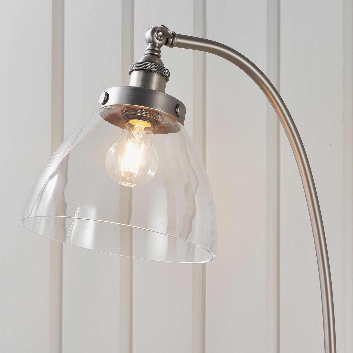 Contemporary Aged Silver Floor Lamp with Glass Shade