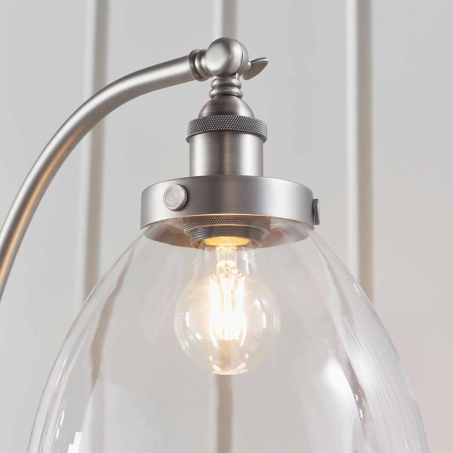 Contemporary Aged Silver Floor Lamp with Glass Shade