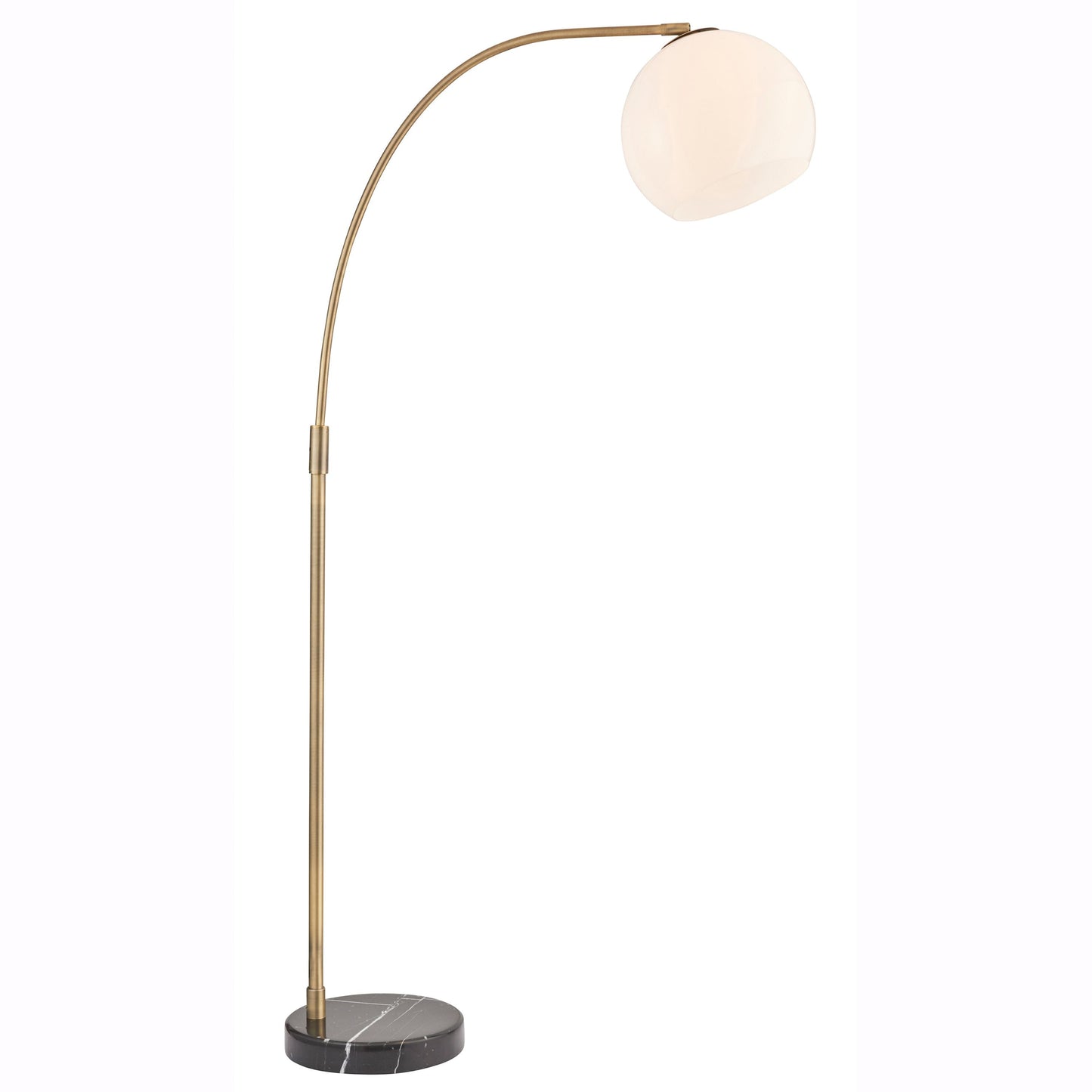 Contemporary Antique Brass Floor Lamp with White Glass Shade