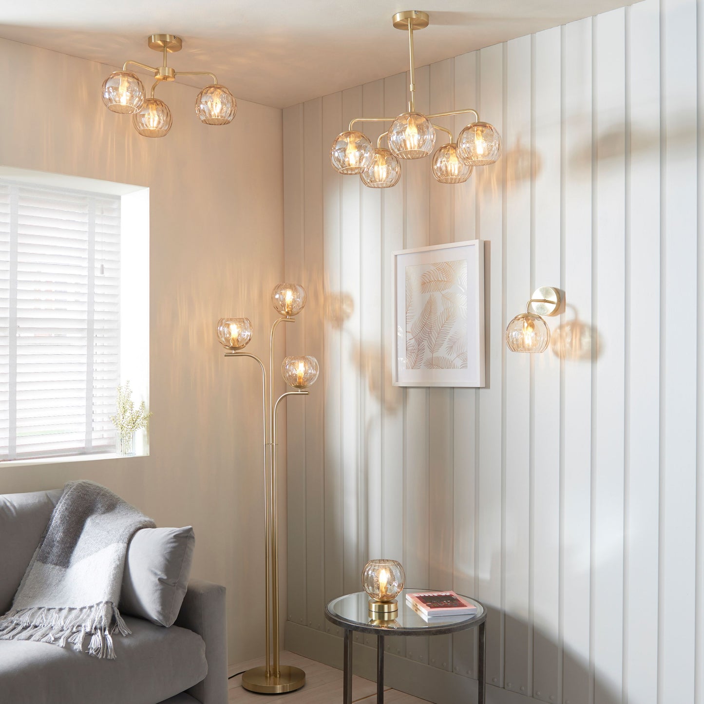 Dimple Ceiling Light Pendant in Brushed Brass & Glass