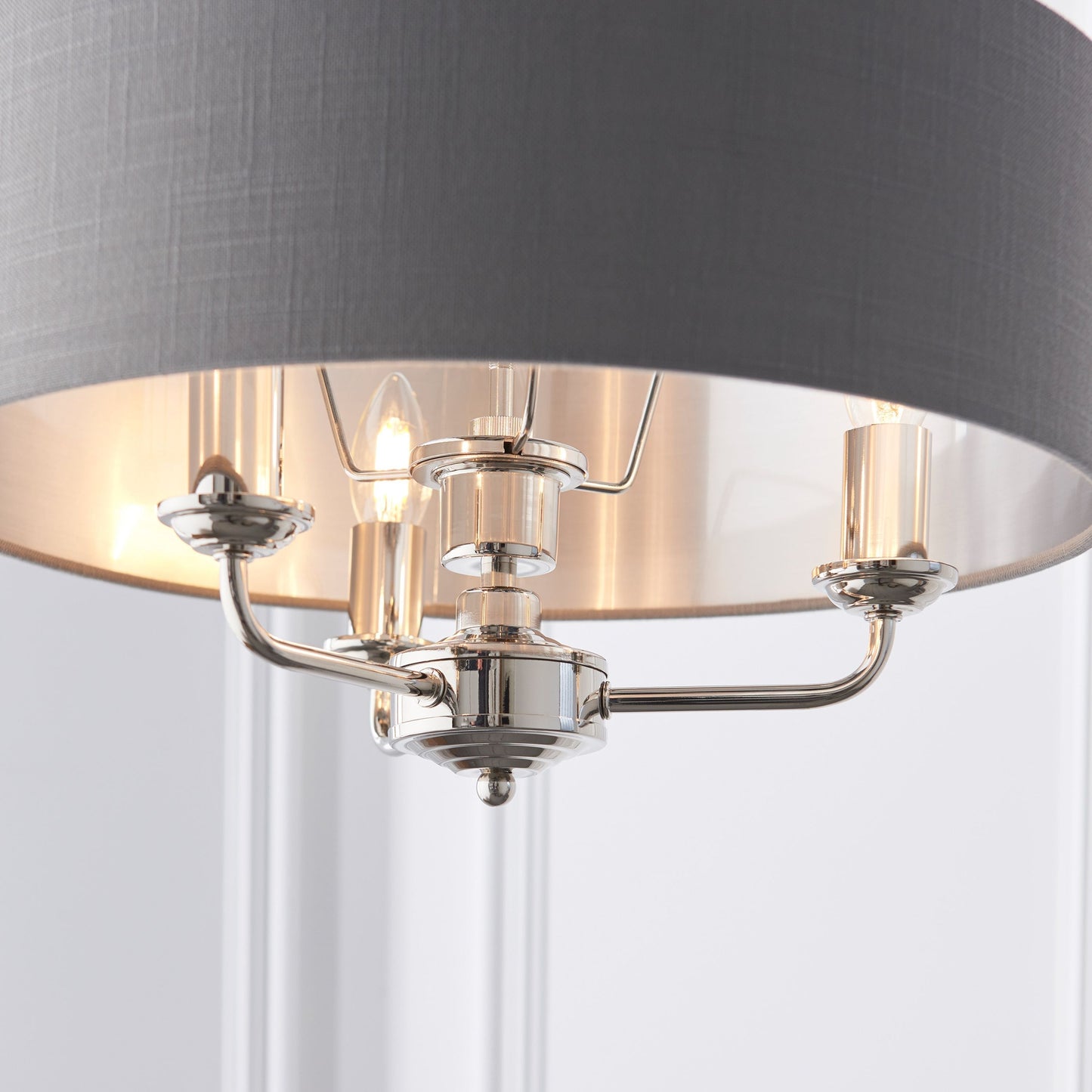 Contemporary 3 Pendant Ceiling Light - Extra Long Chain - Grey Shade