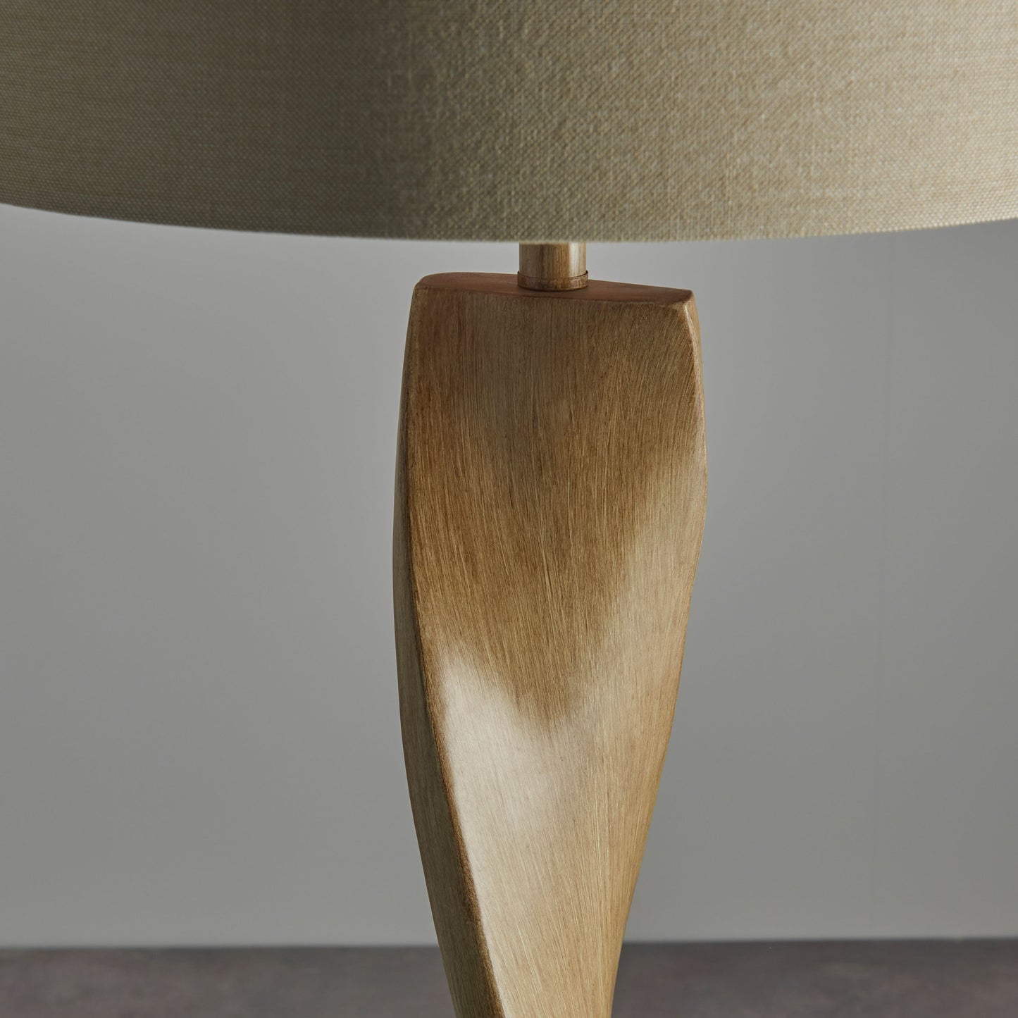 Contemporary Oak Twisted Floor Lamp – Beige Fabric Shade