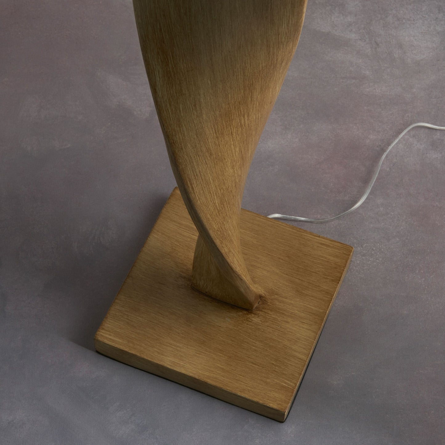 Contemporary Oak Twisted Floor Lamp – Beige Fabric Shade