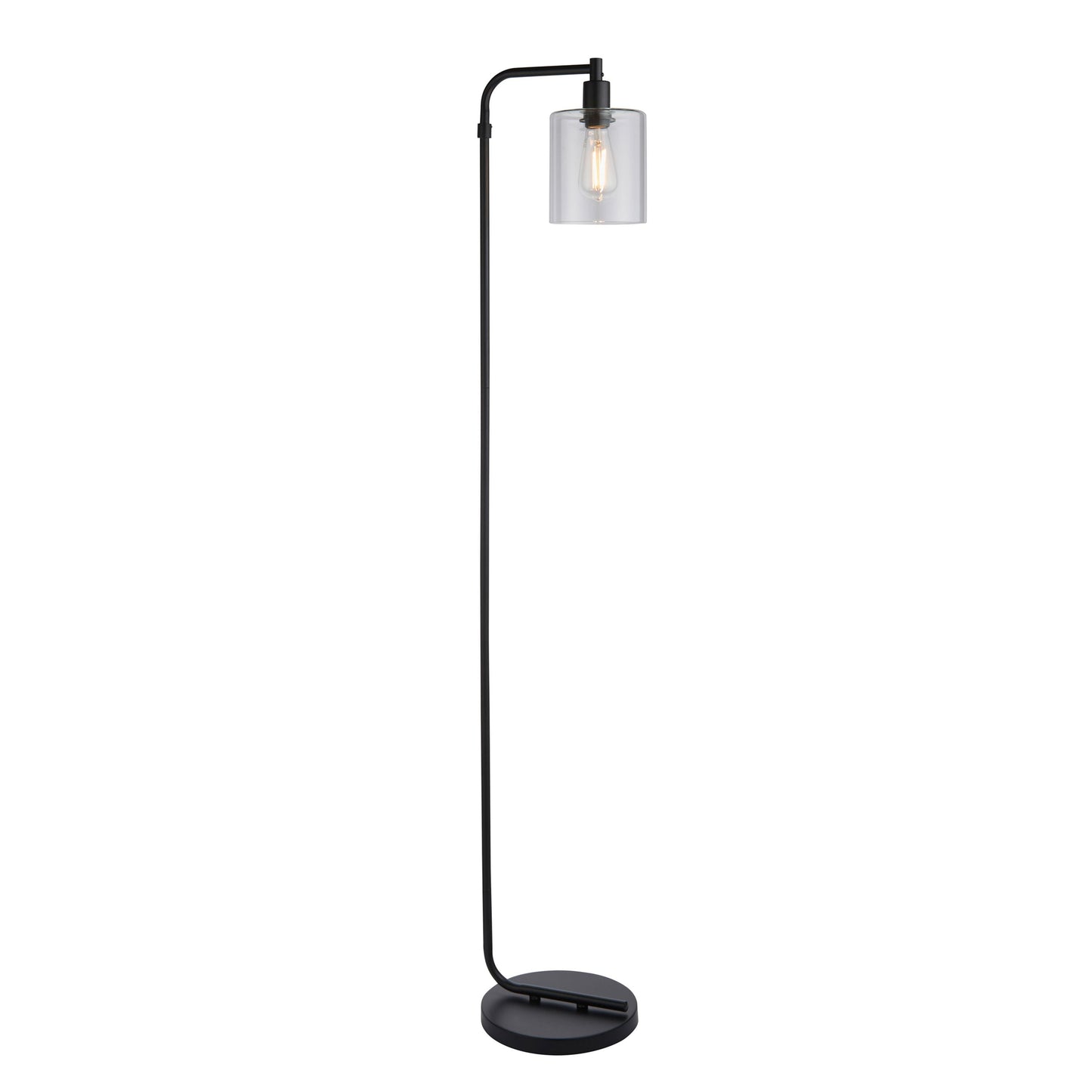 Industrial Black Metal Floor Lamp with Clear Glass Shade