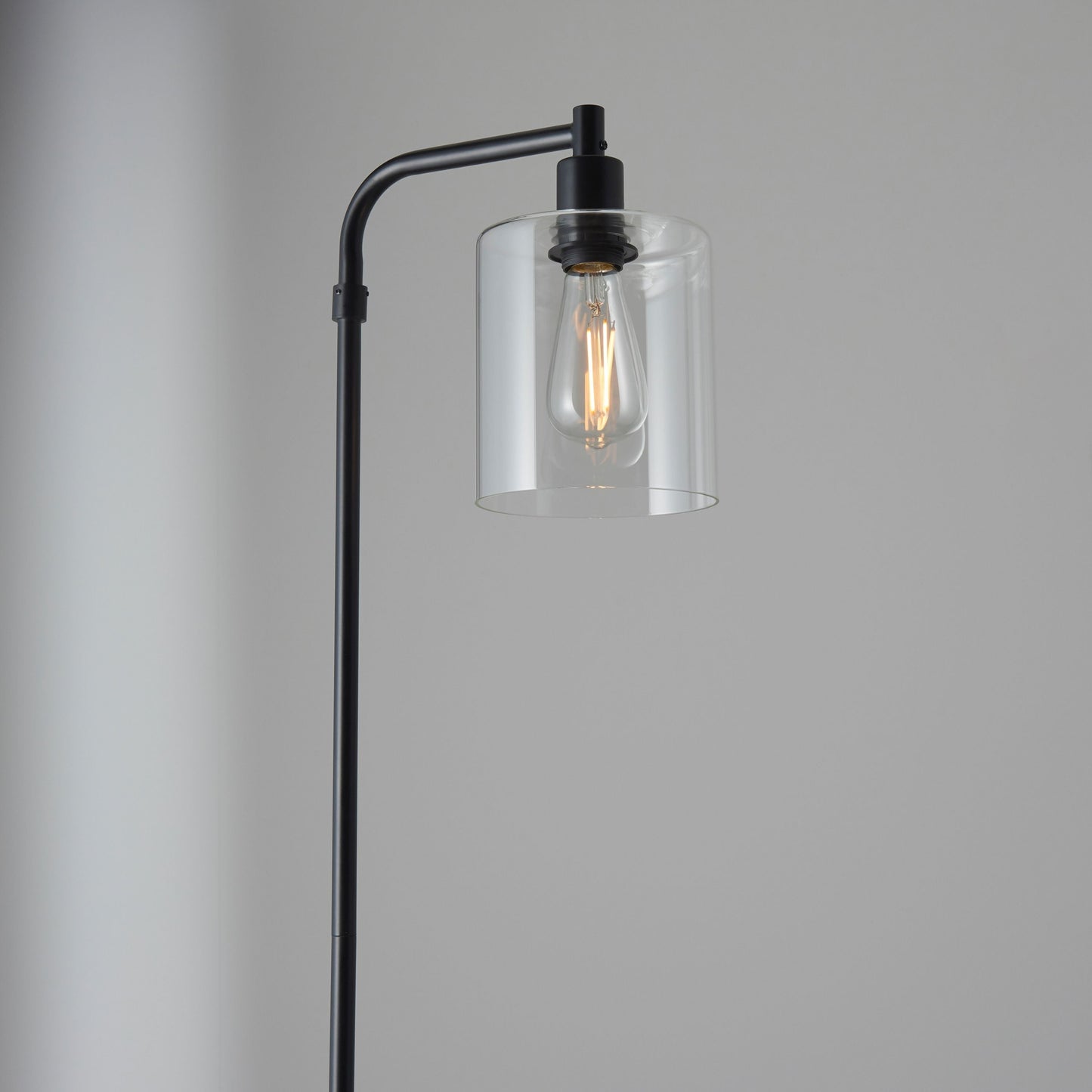 Industrial Black Metal Floor Lamp with Clear Glass Shade
