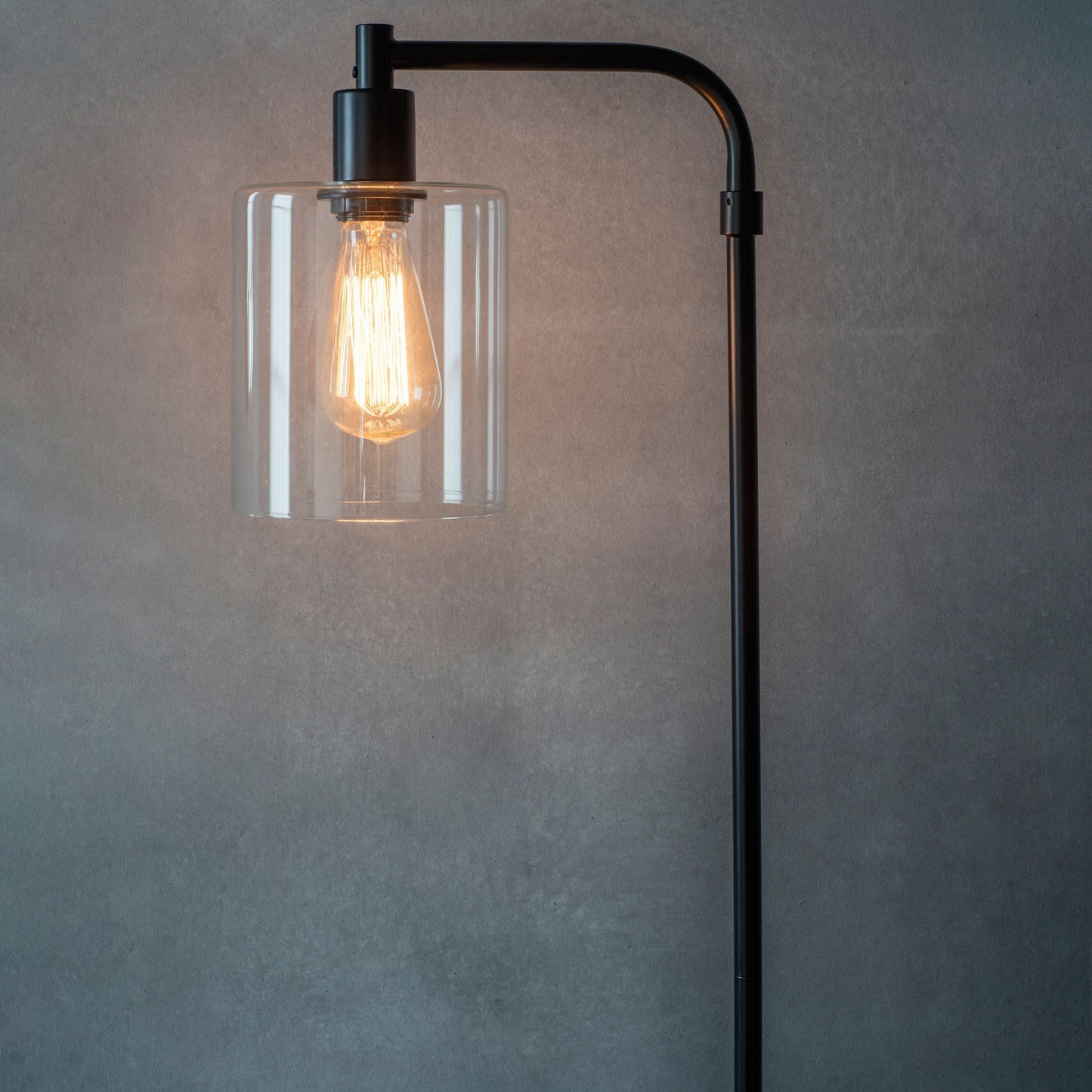 Industrial Black Metal Floor Lamp with Clear Glass Shade