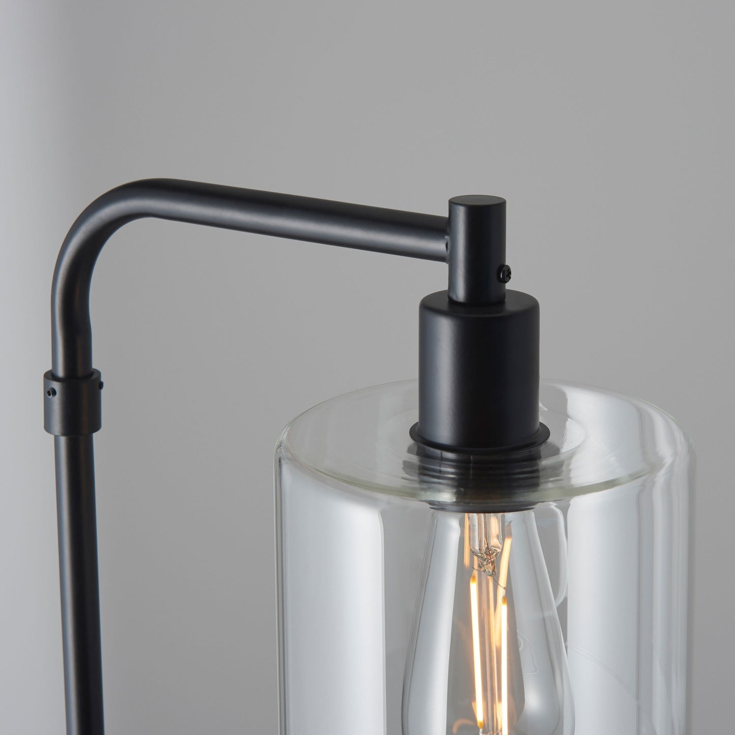 Industrial Black Metal Floor Lamp with Clear Glass Shade