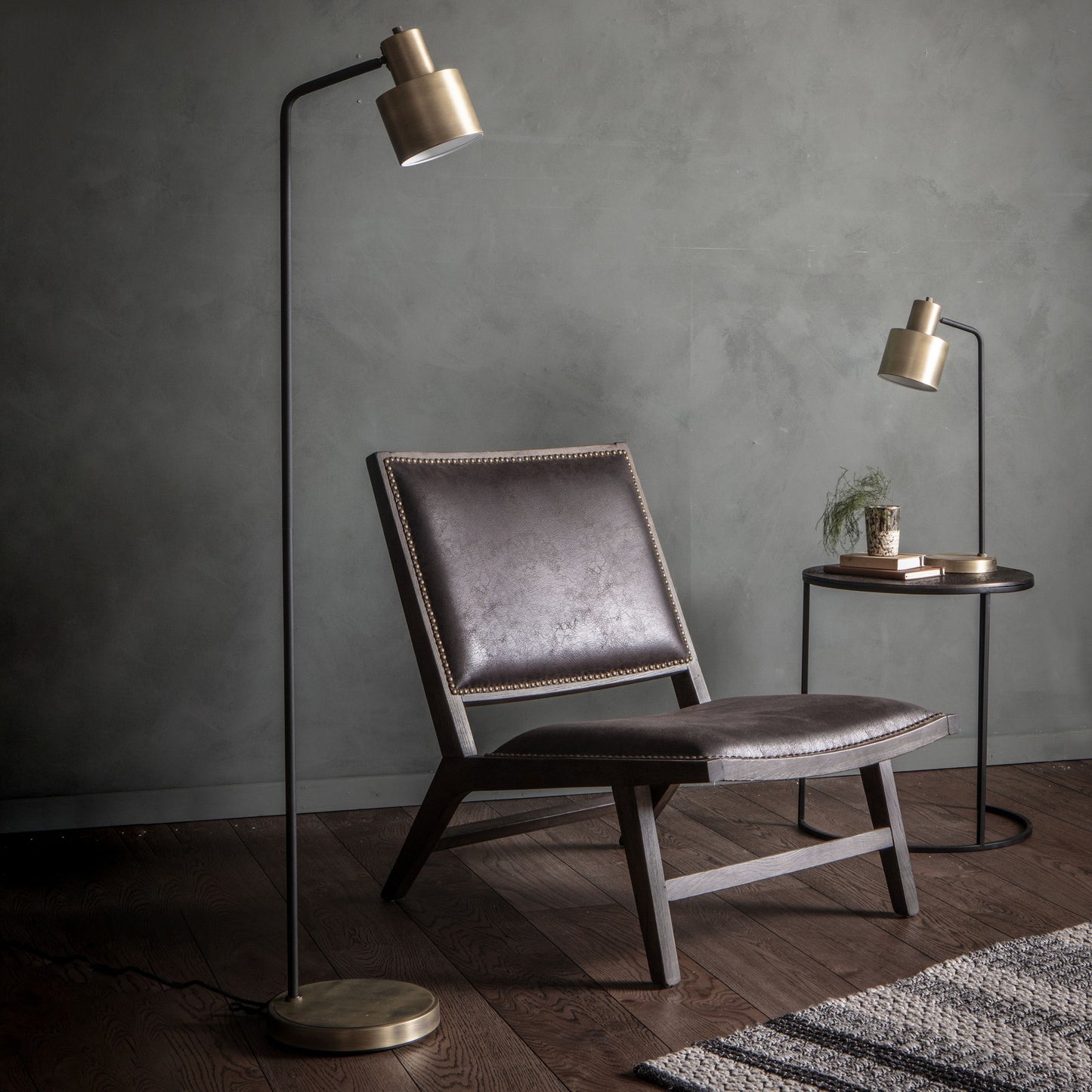 Industrial Antique Bronze Floor Lamp – Slim Black Frame & Steel Shade  