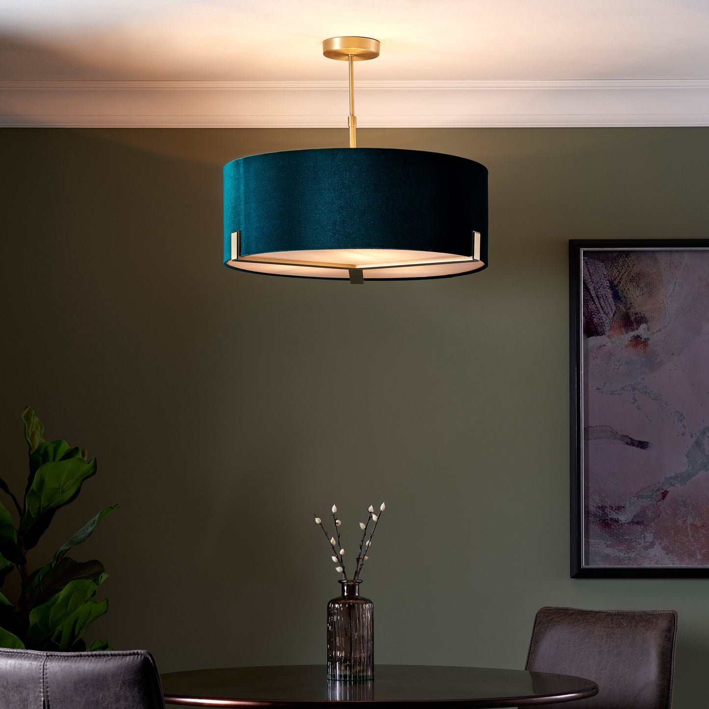 Hayfield Gold Ceiling Light Pendant with Emerald Green Shade