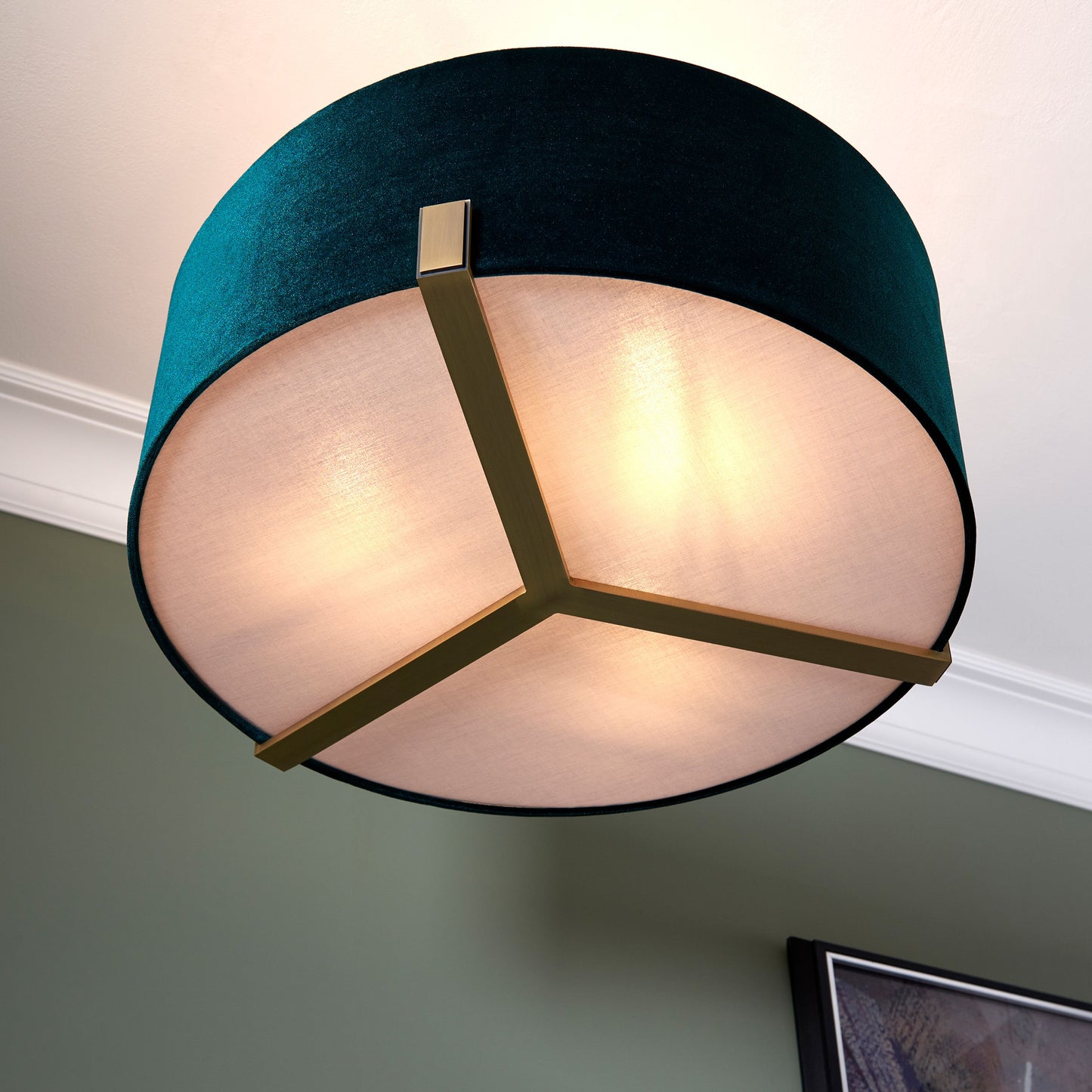 Hayfield Gold Ceiling Light Pendant with Emerald Green Shade