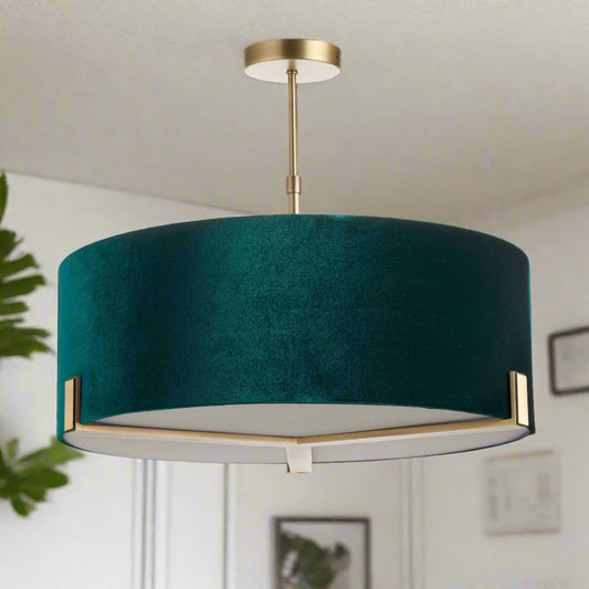 Hayfield Gold Ceiling Light Pendant with Emerald Green Shade