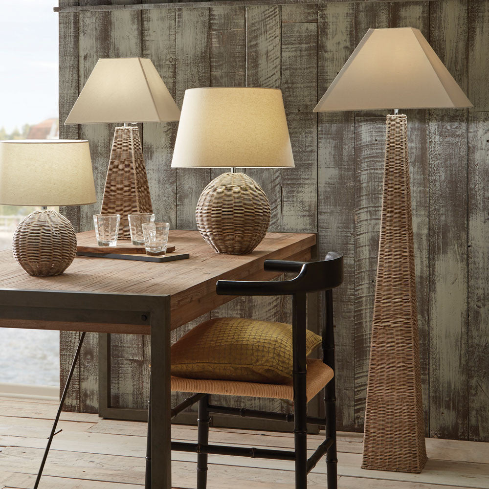 Rustic Natural Rattan Floor Lamp – Handwoven Base & Tapered Shade  