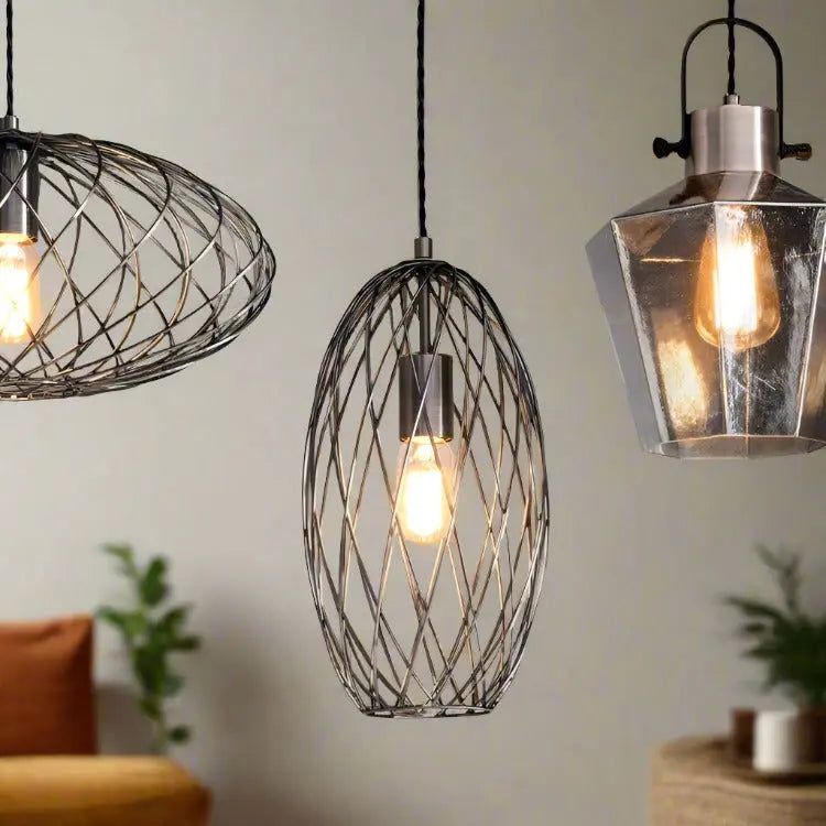 Industrial Style Cylindrical Metal Cage Pendant Light