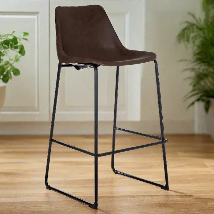 Elegant Brown Leather Bar Stool – Metal Frame & Minimalist Design  