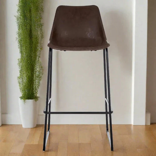 Elegant Brown Leather Bar Stool – Metal Frame & Minimalist Design  
