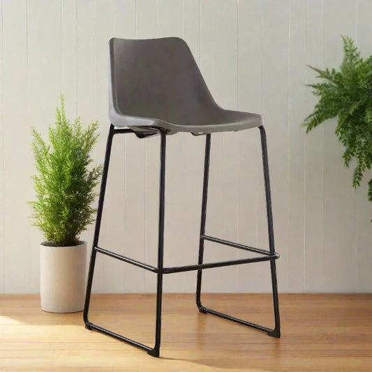 Sleek Black Metal Bar Stool – Leather Seat & Modern Appeal  