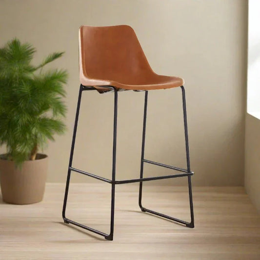 Modern Black & Orange Leather Bar Stool – Metal Frame & Sleek Design  