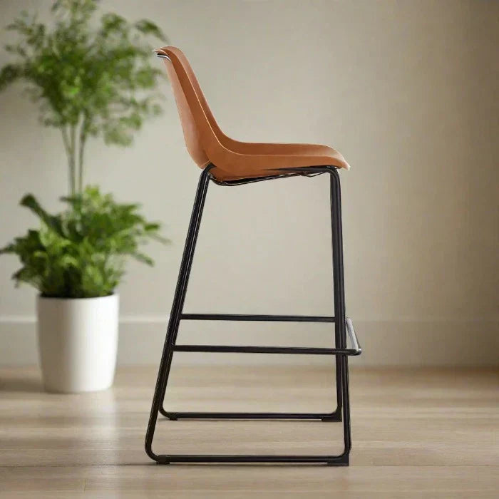 Modern Black & Orange Leather Bar Stool – Metal Frame & Sleek Design  